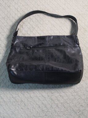 Stone Mountain Genuine Pebble Black Leather Shoulder Utility Purse Hand Bag VTG